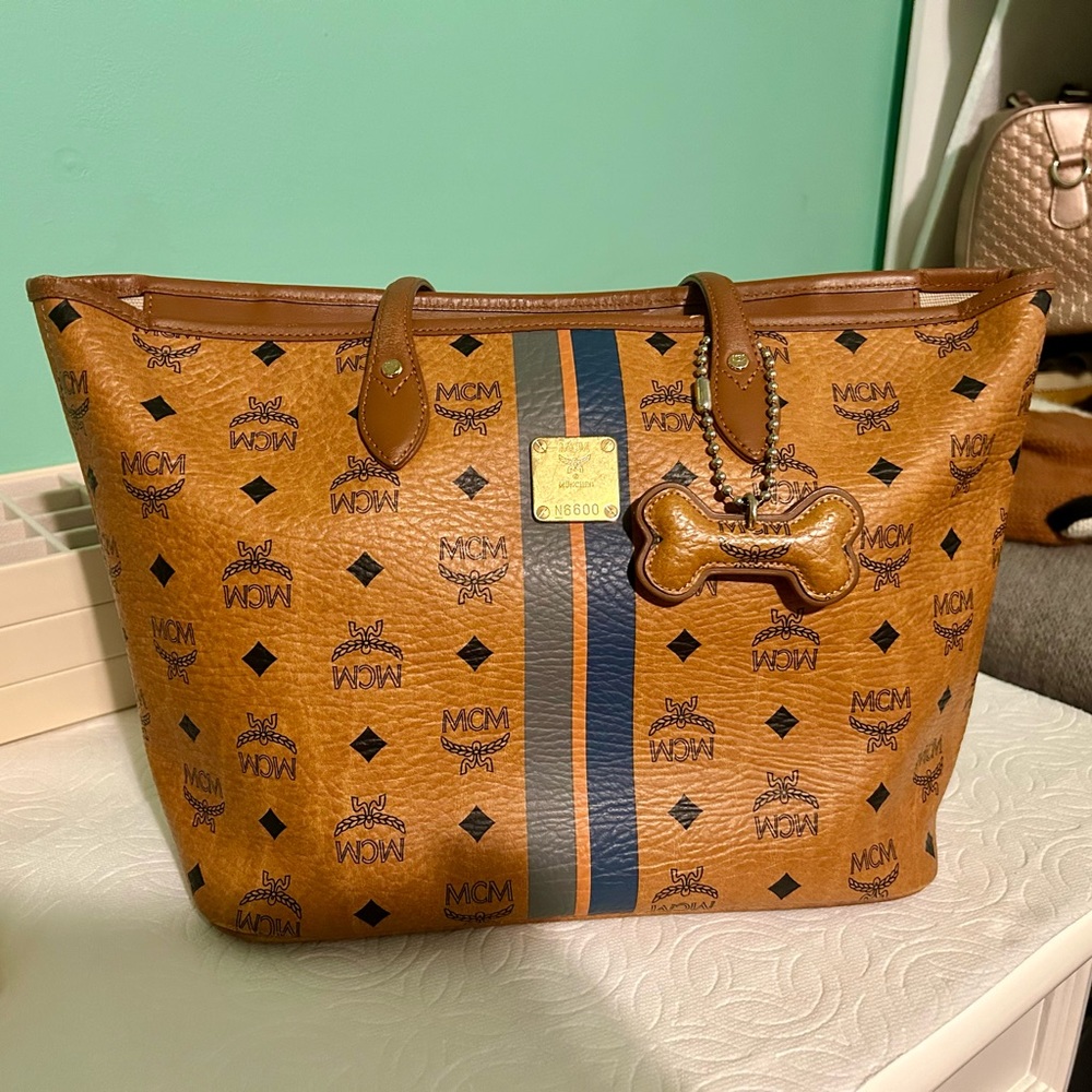 MCM striped tote bag